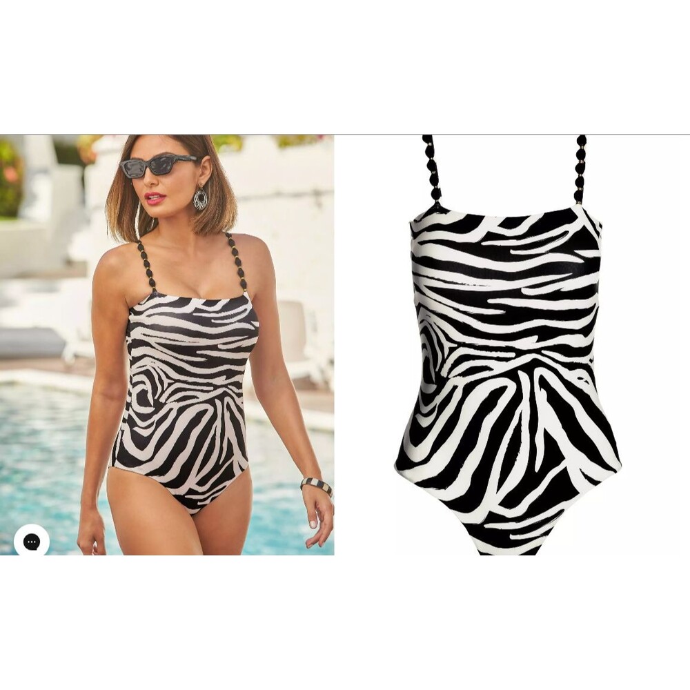 Milonga Zebra Over The Shoulder One Piece Swimsuit Women Size L NEW
